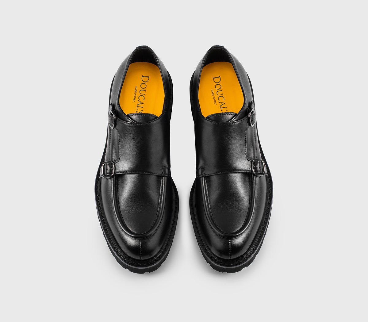 BLACK LEATHER DOUBLE BUCKLE SHOE