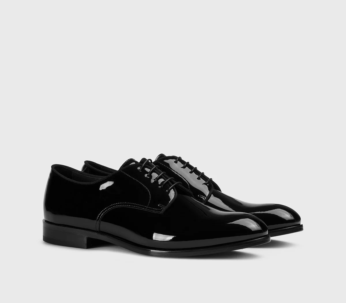 BLACK PATENT DERBY LACE-UPS