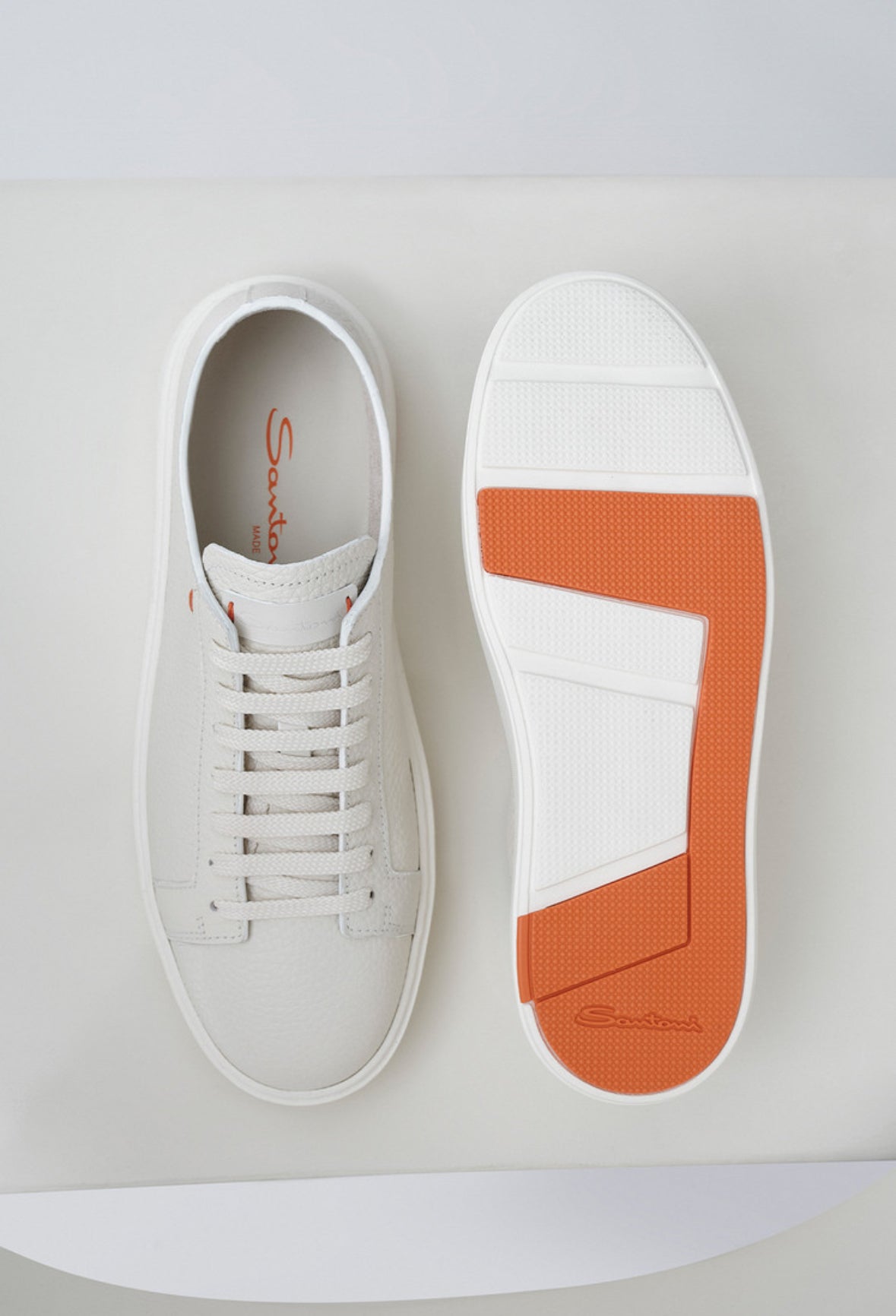 WHITE TUMBLED LEATHER SNEAKER