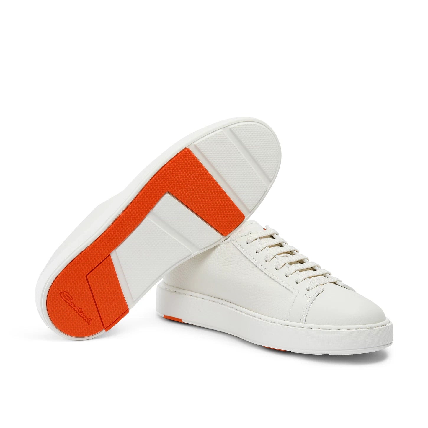 WHITE TUMBLED LEATHER SNEAKER