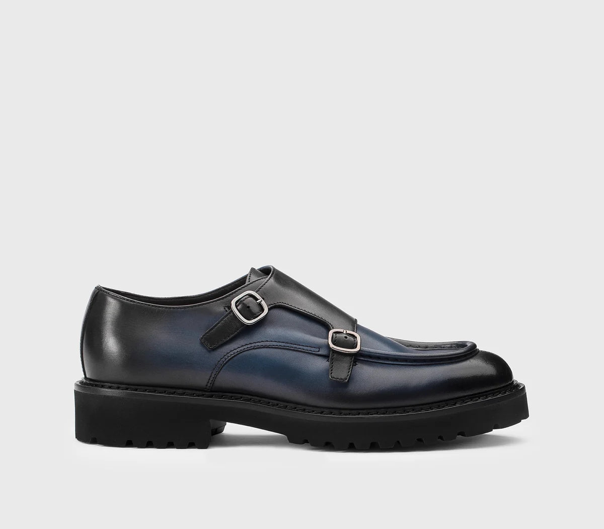 BLUE LEATHER DOUBLE BUBKLE SHOE