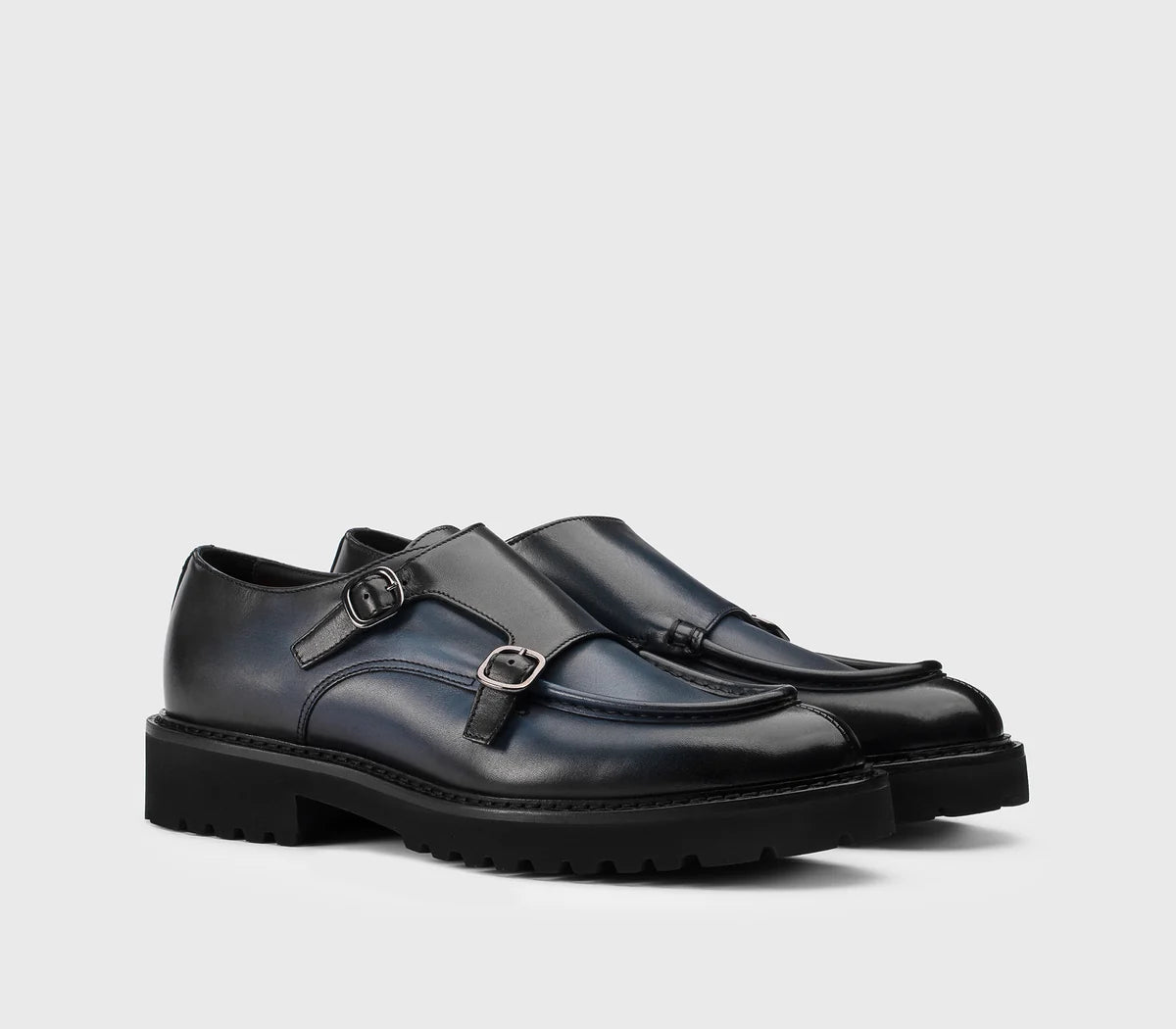 BLUE LEATHER DOUBLE BUBKLE SHOE