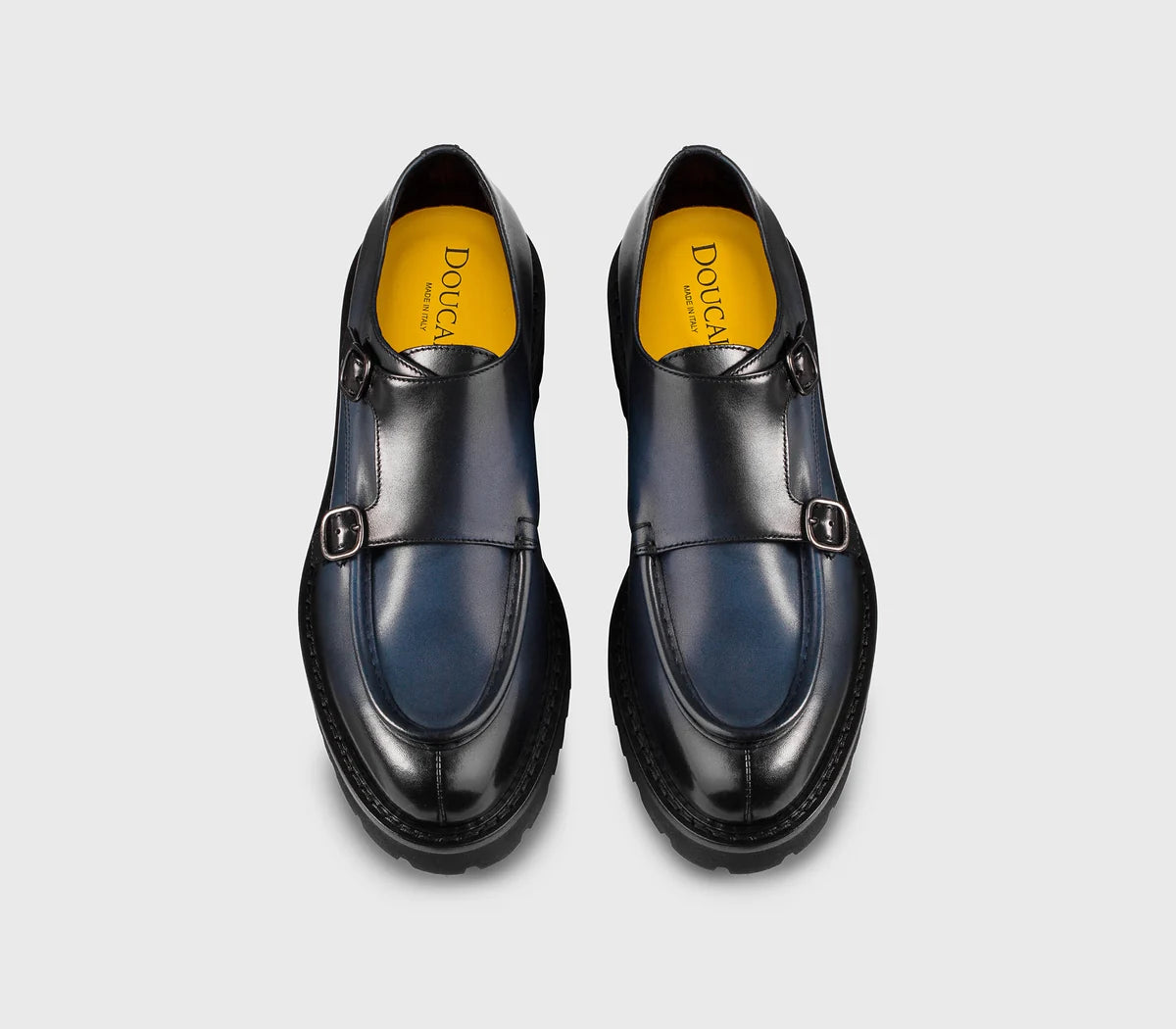 BLUE LEATHER DOUBLE BUBKLE SHOE