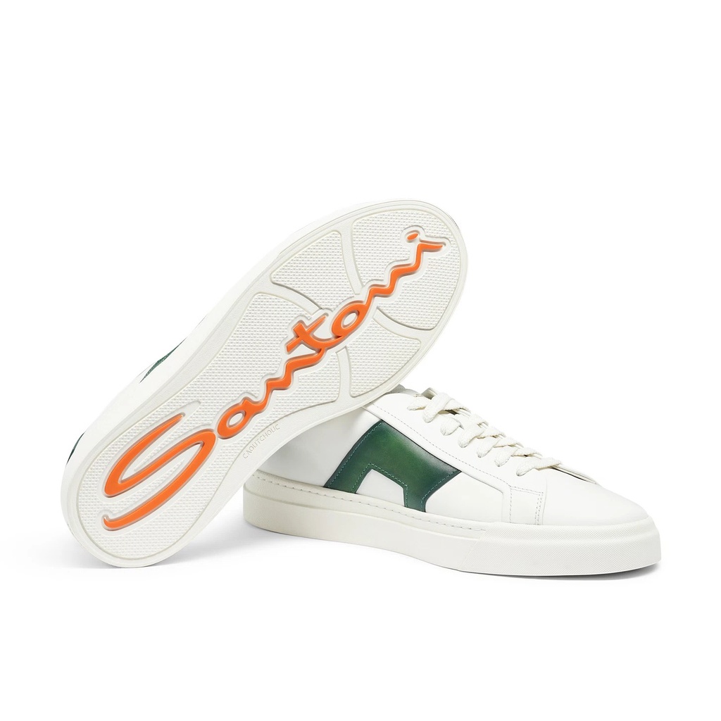 MEN’S WHITE AND GREEN LEATHER DOUBLE BUCKLE SNEAKER