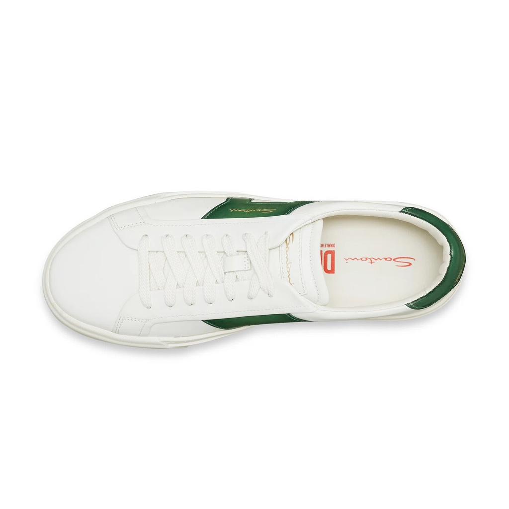 MEN’S WHITE AND GREEN LEATHER DOUBLE BUCKLE SNEAKER