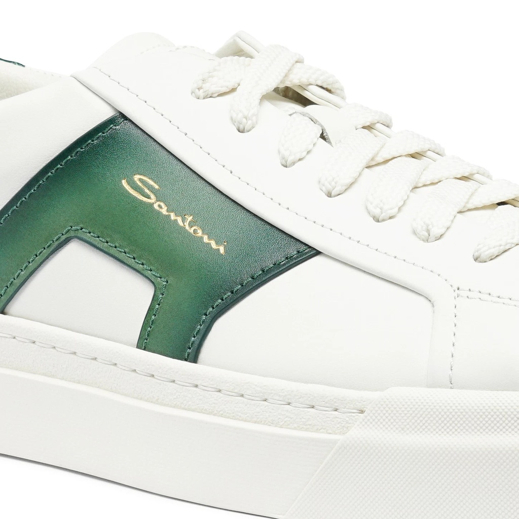 MEN’S WHITE AND GREEN LEATHER DOUBLE BUCKLE SNEAKER