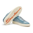 MEN'S POLISHED LIGHT BLUE LEATHER PERFORATED-EFFECT SNEAKER