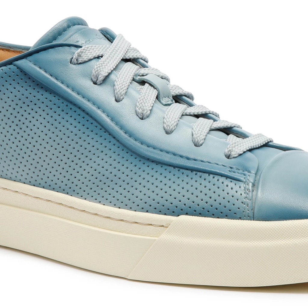 MEN'S POLISHED LIGHT BLUE LEATHER PERFORATED-EFFECT SNEAKER