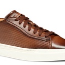 MEN'S POLISHED BROWN LEATHER PERFORATED-EFFECT SNEAKER