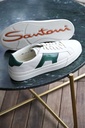 MEN’S WHITE AND GREEN LEATHER DOUBLE BUCKLE SNEAKER