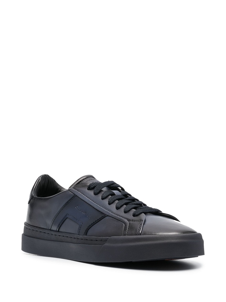 MEN’S ALL BLUE LEATHER DOUBLE BUCKLE SNEAKER