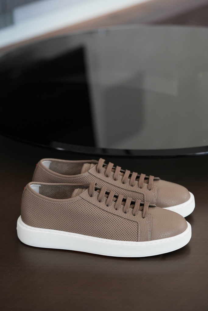 MEN'S BEIGE PERFORATED LEATHER SNEAKER