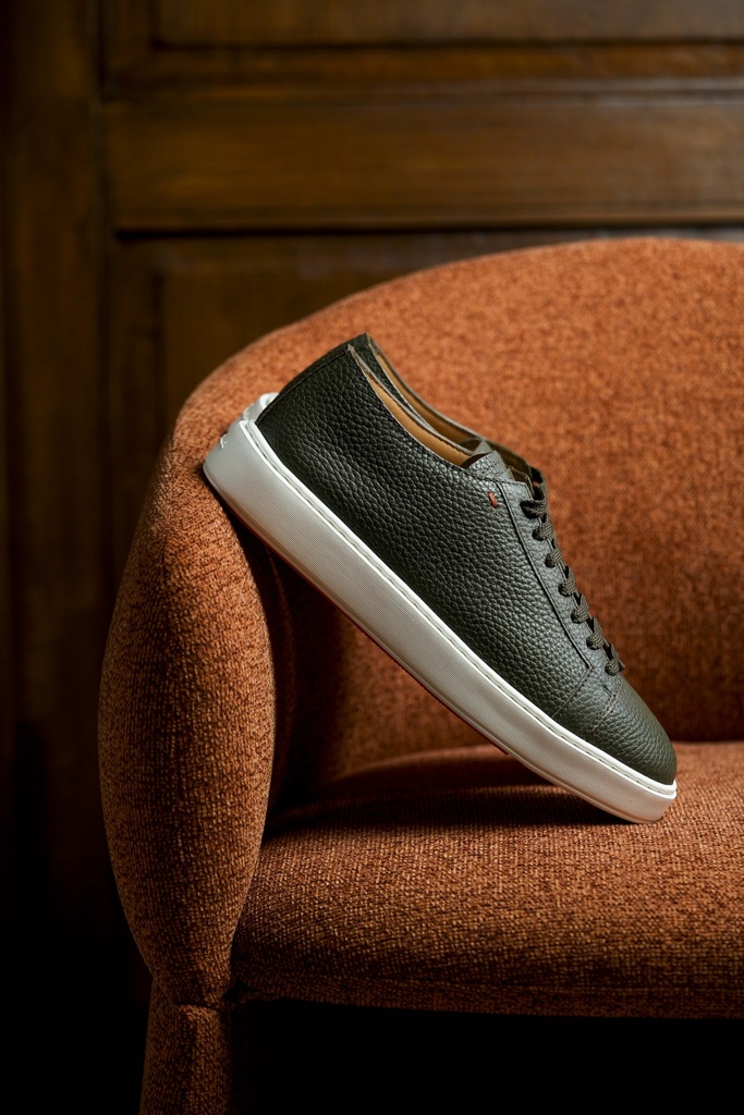 MEN'S GREEN TUMBLED LEATHER SNEAKER