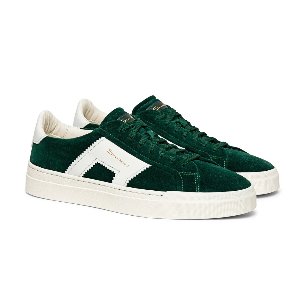 MEN’S GREEN AND WHITE SUEDE AND LEATHER DOUBLE BUCKLE SNEAKER
