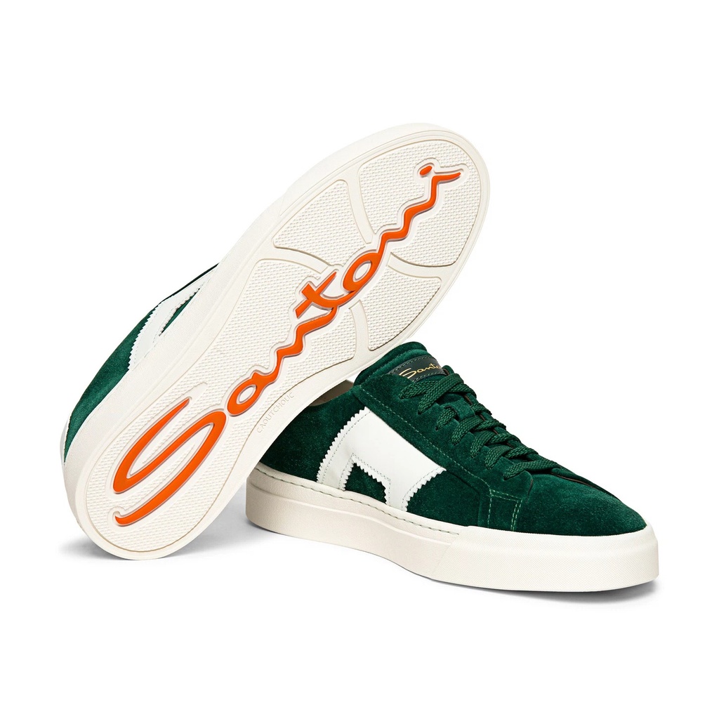 MEN’S GREEN AND WHITE SUEDE AND LEATHER DOUBLE BUCKLE SNEAKER