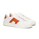 MEN’S WHITE AND ORANGE LEATHER DOUBLE BUCKLE SNEAKER