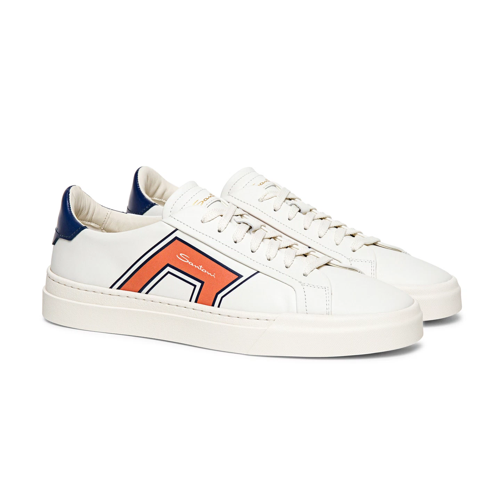 MEN’S BLUE AND ORANGE LEATHER DOUBLE-BUCKLE SNEAKER