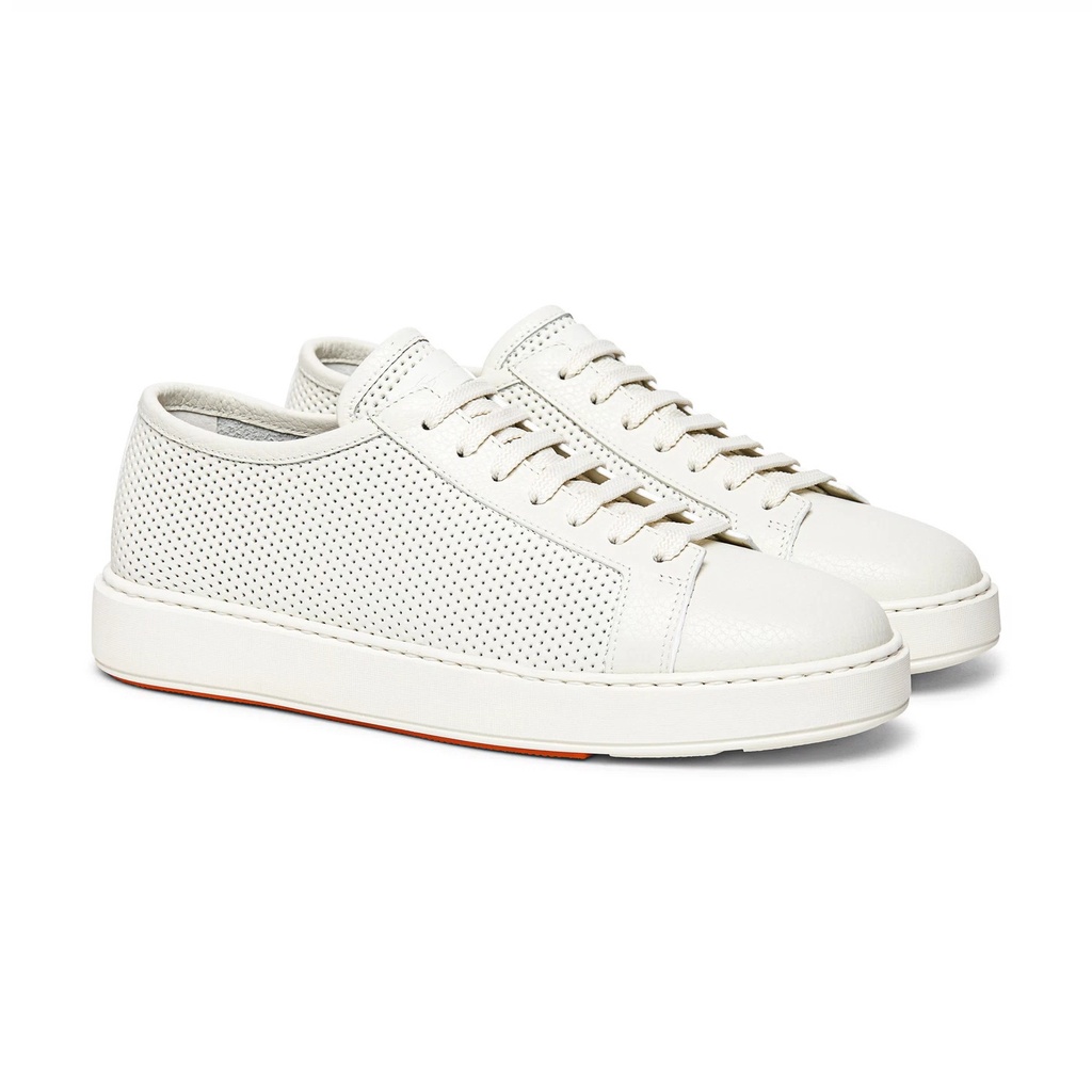 MEN'S WHITE TUMBLED LEATHER SNEAKER