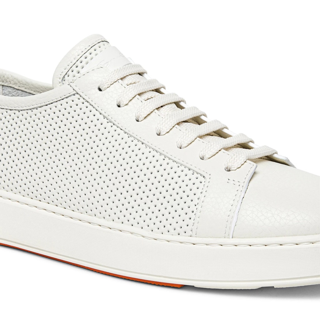 MEN'S WHITE TUMBLED LEATHER SNEAKER