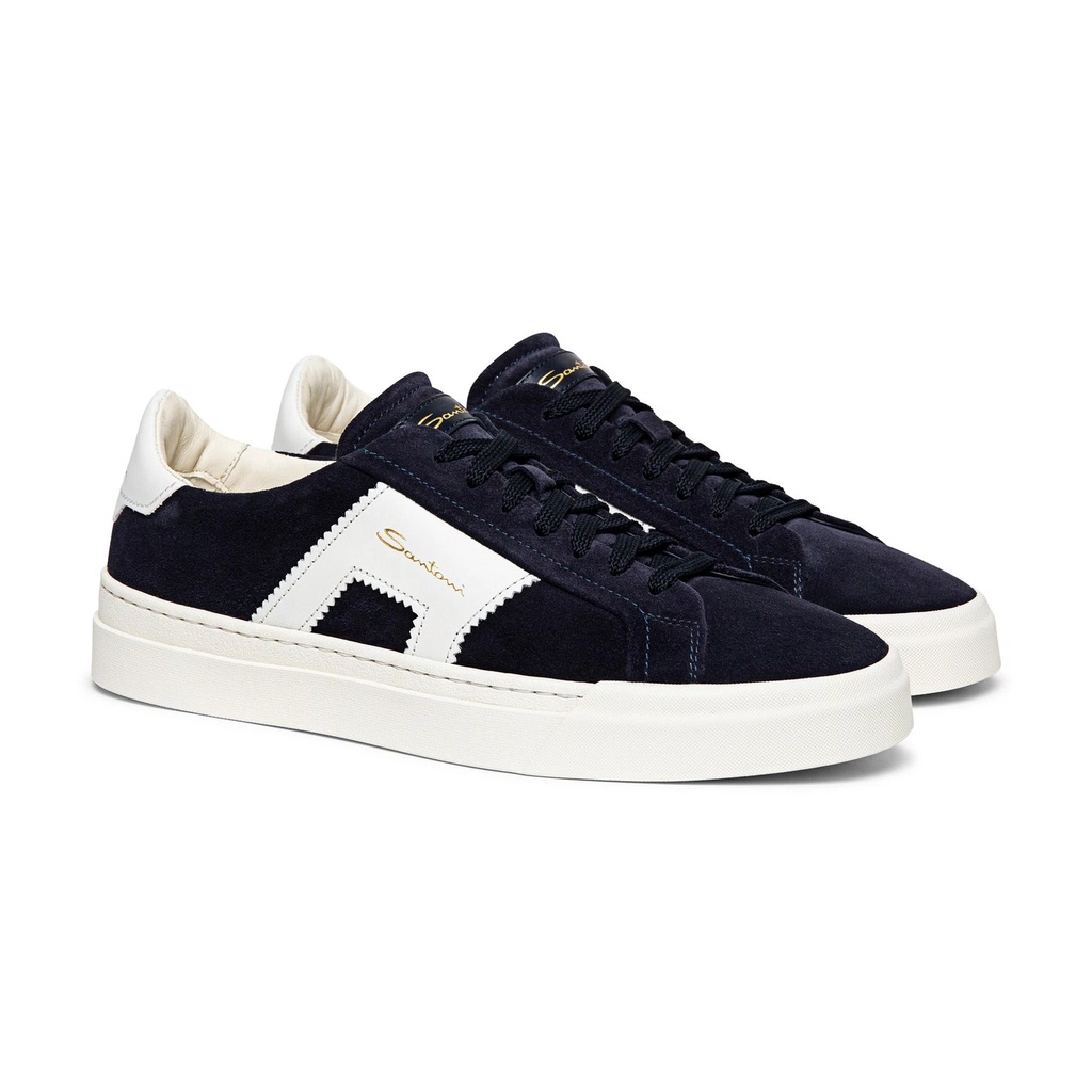 MEN’S BLUE AND WHITE SUEDE AND LEATHER DOUBLE BUCKLE SNEAKER