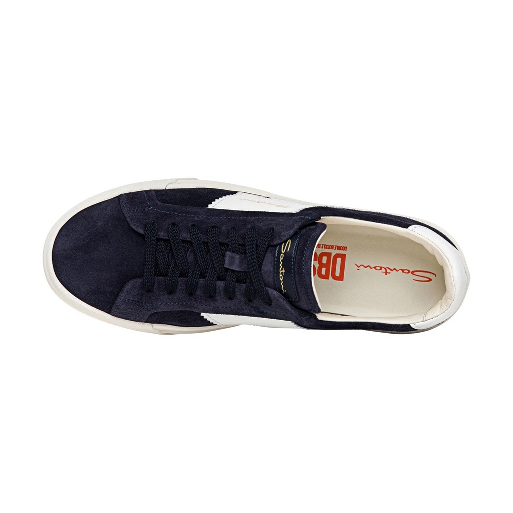 MEN’S BLUE AND WHITE SUEDE AND LEATHER DOUBLE BUCKLE SNEAKER