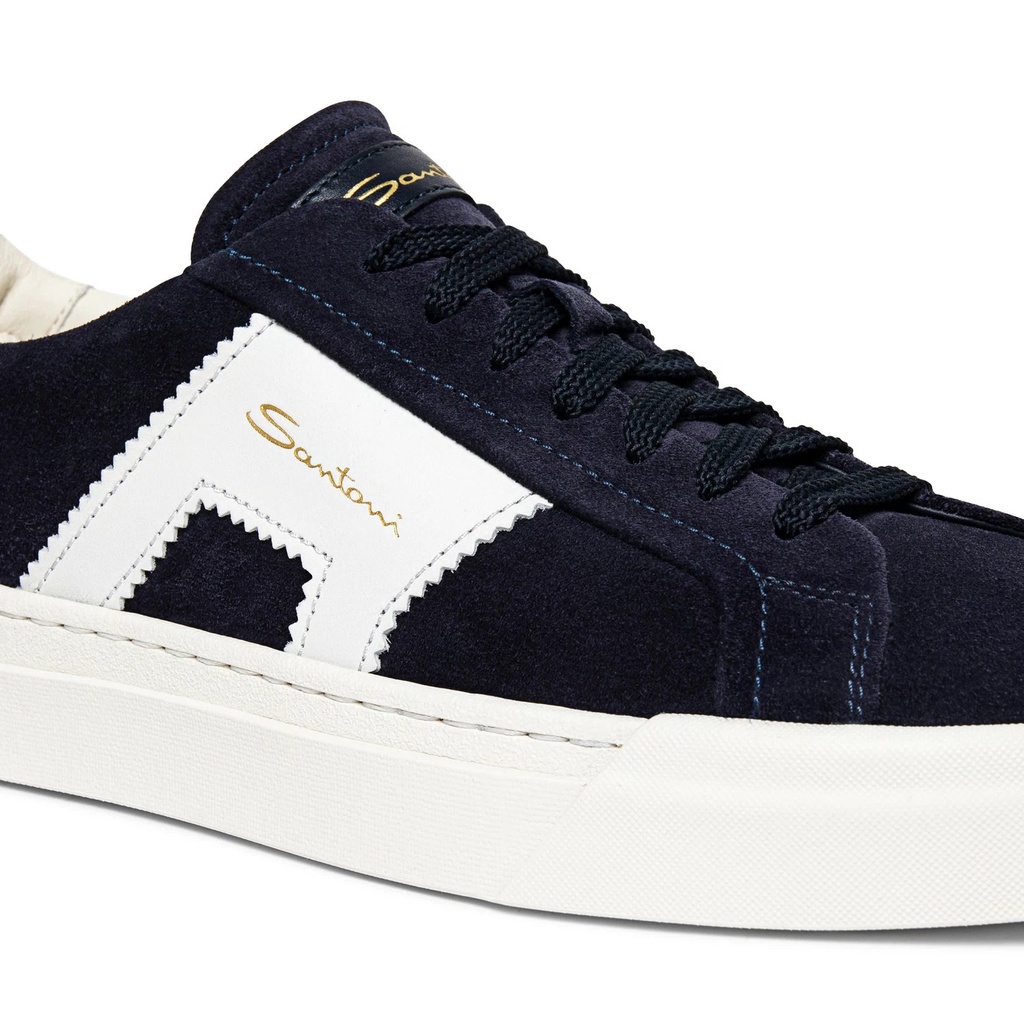 MEN’S BLUE AND WHITE SUEDE AND LEATHER DOUBLE BUCKLE SNEAKER