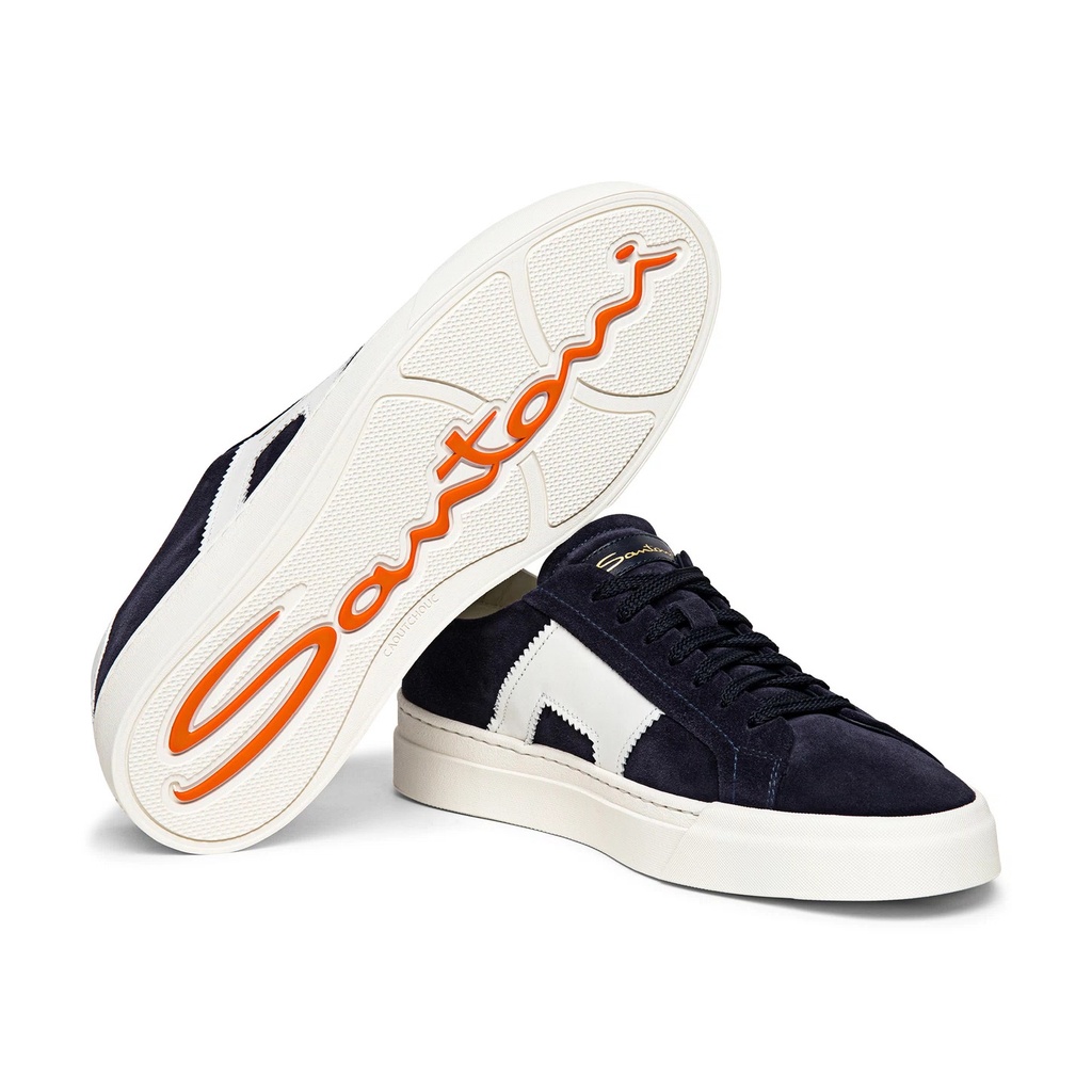 MEN’S BLUE AND WHITE SUEDE AND LEATHER DOUBLE BUCKLE SNEAKER