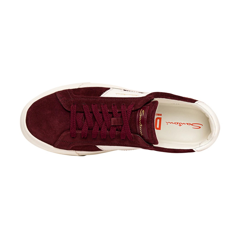 MEN’S BURGUNDY AND WHITE SUEDE AND LEATHER DOUBLE BUCKLE SNEAKER