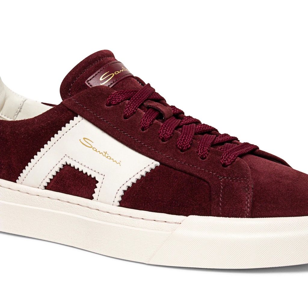 MEN’S BURGUNDY AND WHITE SUEDE AND LEATHER DOUBLE BUCKLE SNEAKER