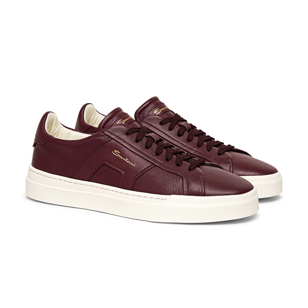 MEN’S BURGUNDY LEATHER DOUBLE BUCKLE SNEAKER