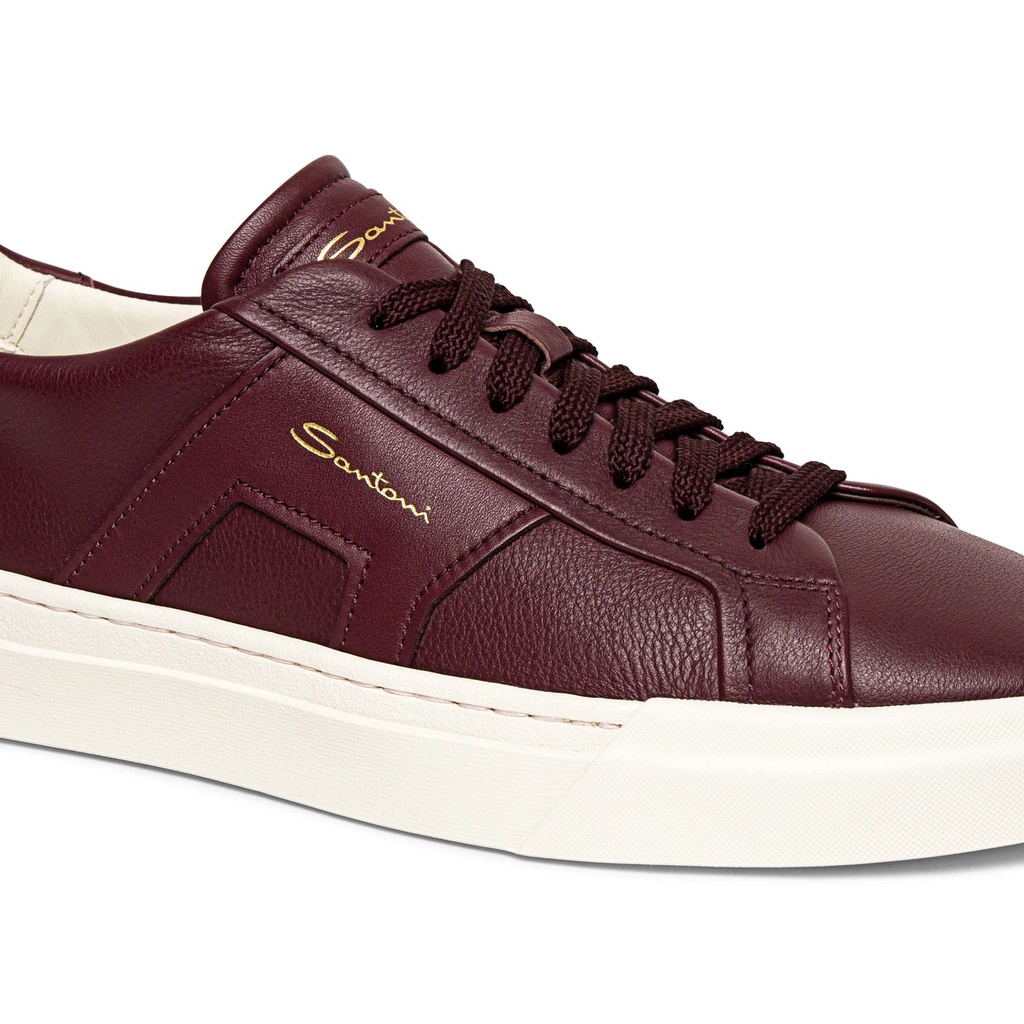 MEN’S BURGUNDY LEATHER DOUBLE BUCKLE SNEAKER