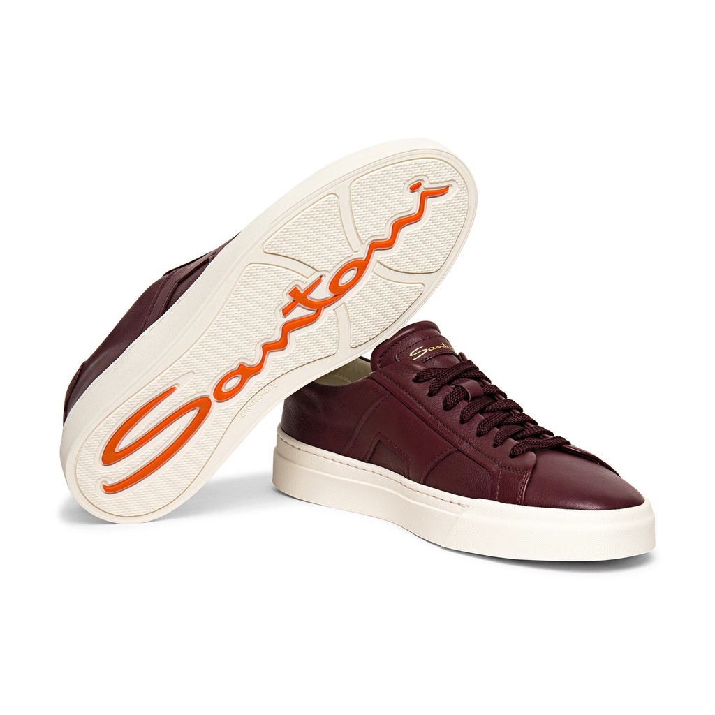 MEN’S BURGUNDY LEATHER DOUBLE BUCKLE SNEAKER