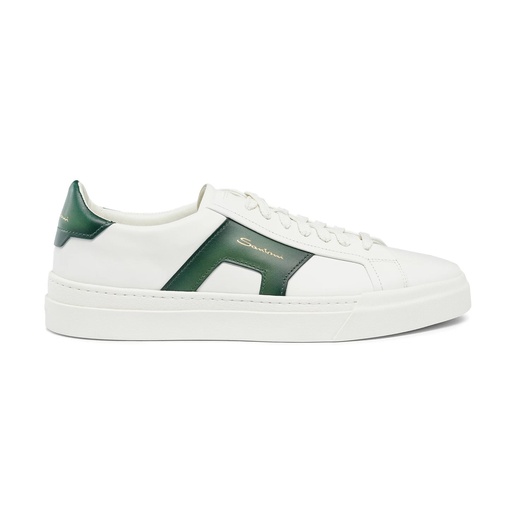 MEN’S WHITE AND GREEN LEATHER DOUBLE BUCKLE SNEAKER