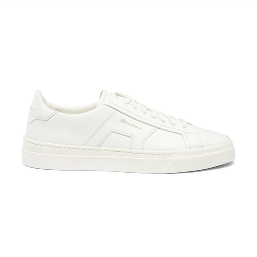 MEN’S WHITE LEATHER DOUBLE BUCKLE SNEAKER