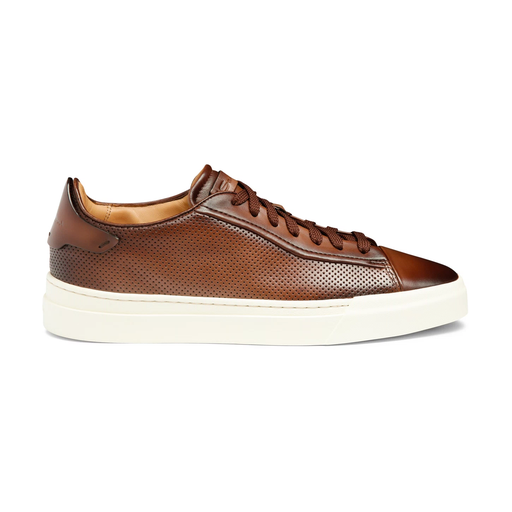 MEN'S POLISHED BROWN LEATHER PERFORATED SNEAKER