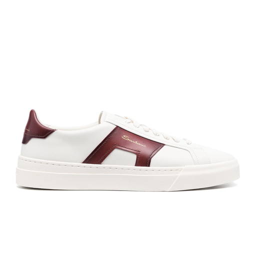 MEN’S WHITE AND BURGUNDY LEATHER DOUBLE BUCKLE SNEAKER