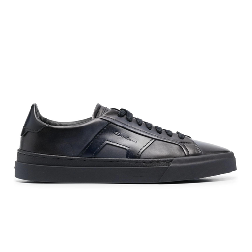 MEN’S ALL BLUE LEATHER DOUBLE BUCKLE SNEAKER