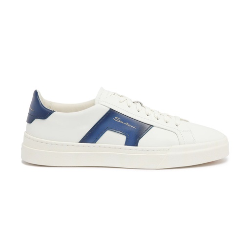 MEN’S WHITE AND BLUE LEATHER DOUBLE BUCKLE SNEAKER