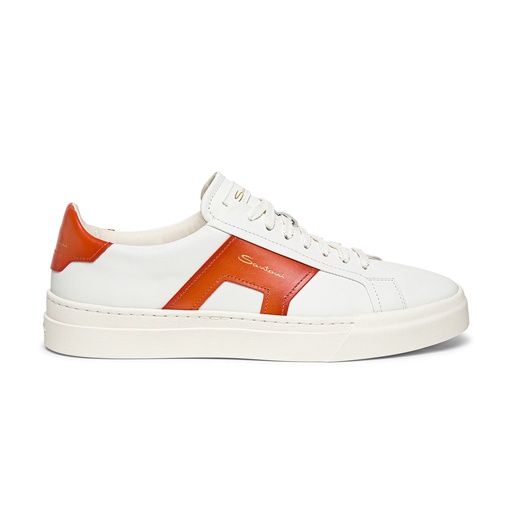 MEN’S WHITE AND ORANGE LEATHER DOUBLE BUCKLE SNEAKER