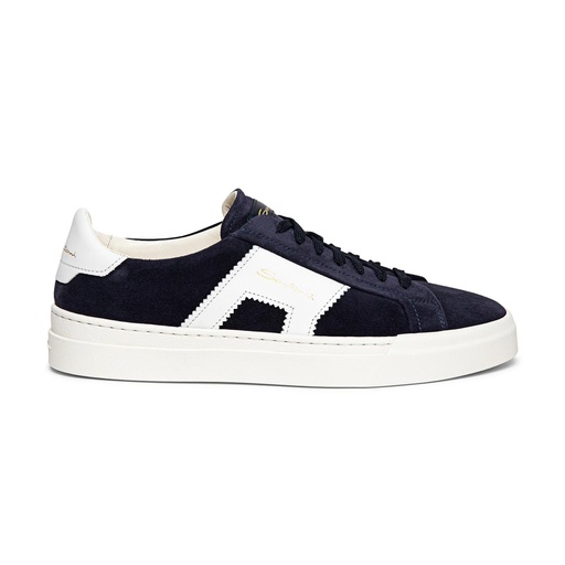 MEN’S BLUE AND WHITE SUEDE AND LEATHER DOUBLE BUCKLE SNEAKER