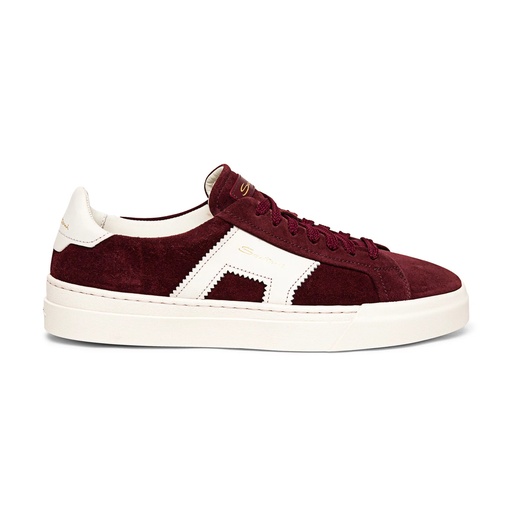 MEN’S BURGUNDY AND WHITE SUEDE AND LEATHER DOUBLE BUCKLE SNEAKER