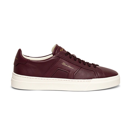 MEN’S BURGUNDY LEATHER DOUBLE BUCKLE SNEAKER